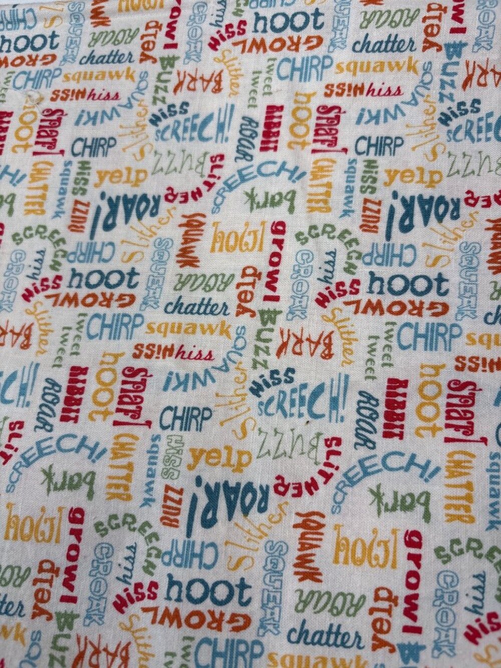 Animal Sounds Word Print Cotton Fabric 10x17" Multicolor Quilting Sewing - Picture 7 of 12